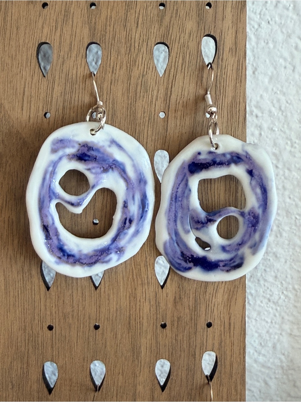 Handmade White and Purple Polymer Clay Hoop Earrings - Women Jewelry